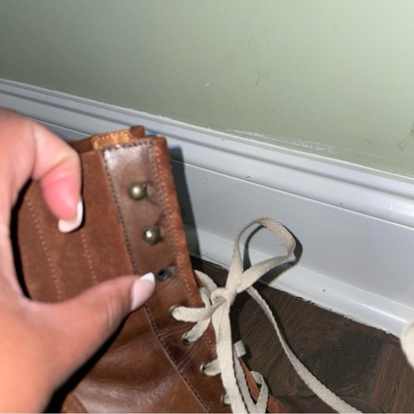 CHLOE Lace Up Wedge Ankle Boots Leather Brown Size 8 - Picture 6 of 9